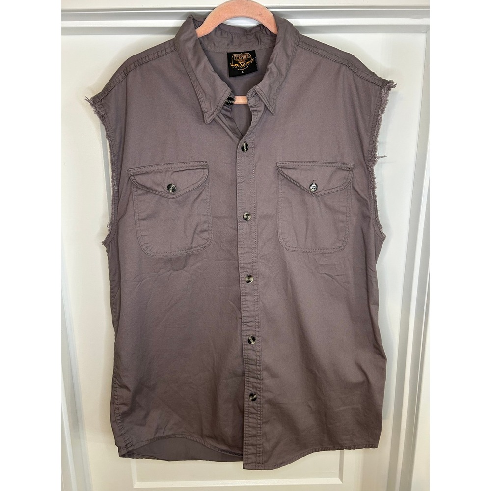 Milwaukee Leather Mens Lightweight Sleeveless Biker Shirt Gray Raw Edge Large